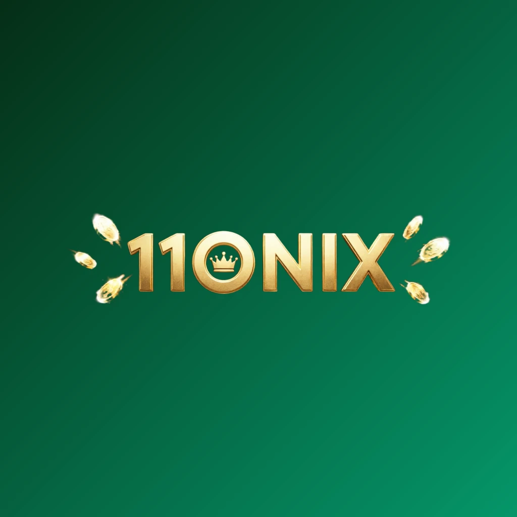 11ONIX casino-style logo with golden letters, a crown element, and sparkling coins, set in a luxury gaming atmosphere on a transparent background, designed as a horizontal rectangular wordmark for a website header